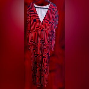 Chic Red and Black Geometric Dress